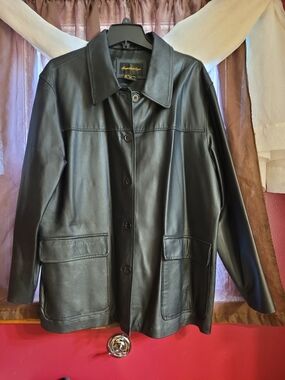 Classic Black Leather Button-Front Jacket
